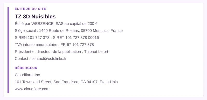 Coordonnées légales de l&rsquo;éditeur et de l&rsquo;hébergeur du site