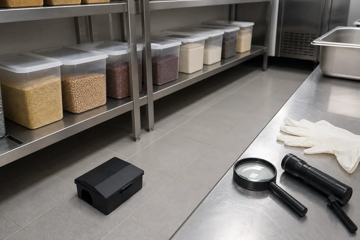 Réserve alimentaire d&rsquo;un restaurant avec stockage surélevé et rayonnages inox